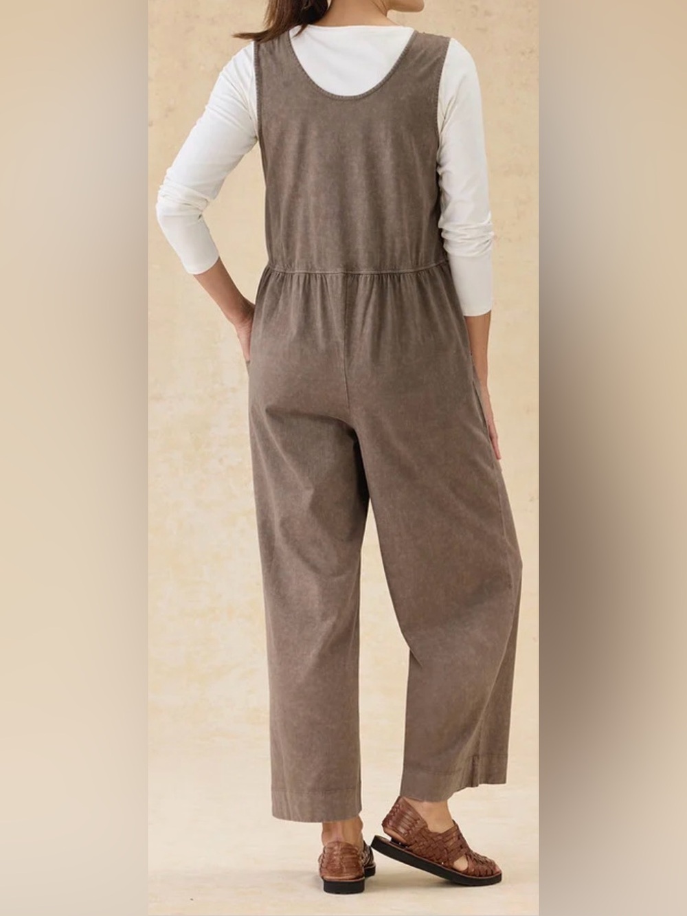 Coldwater Creek Sleeveless Button-Front Jumpsuit in Taupe - Picture 2 of 5